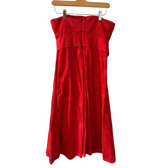 Plenty Tracy Reese Eyelet Strapless Dress Obi Belt Tomato Red 6 - Picture 5 of 7